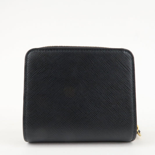 Prada Logo Leather Zip Around Bi-fold Wallet Black 1ML522 Used【Pre-order】