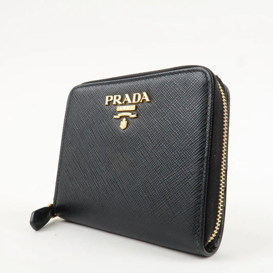 Prada Logo Leather Zip Around Bi-fold Wallet Black【Pre-order】