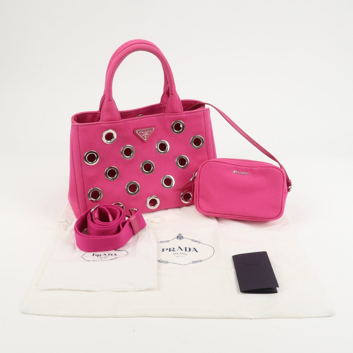 Prada Grommet Canapa Mini Canvas 2Way Bag Hand Bag Pink 1BG439【Pre-order】