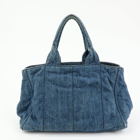 Prada Logo Canapa Canvas Denim Tote Bag Hand Bag Blue B1877B【Pre-order】