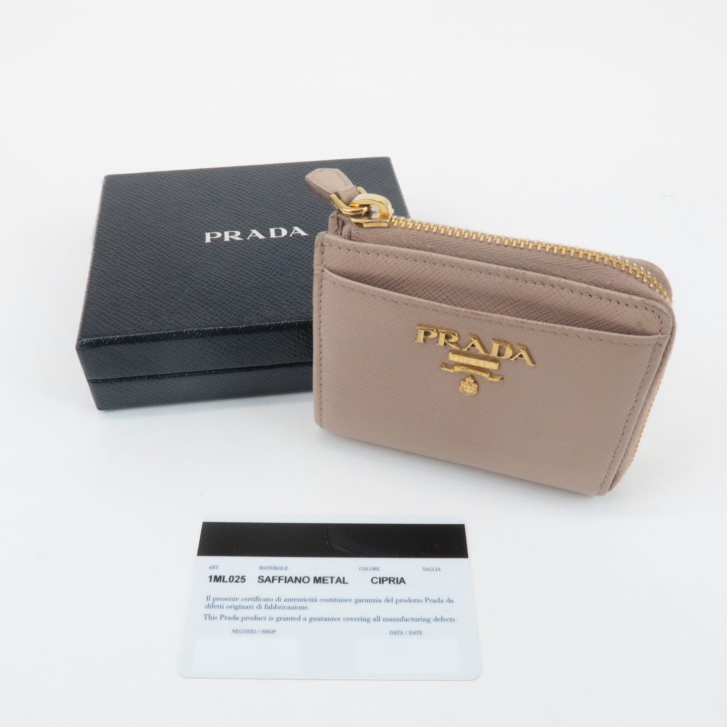 Prada Logo Saffiano Leather Zippy Coin Case Pink Beige 1ML025 Used【Pre-order】
