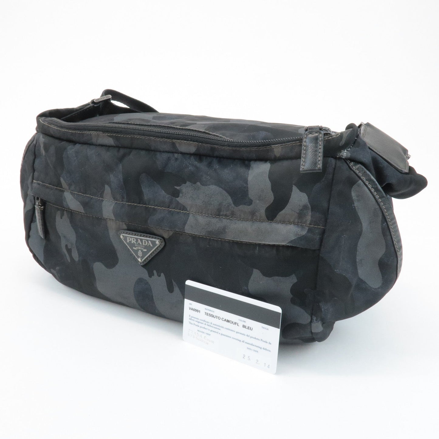 Prada Triangle Logo Nylon Camouflage Shoulder Bag Black Gray Navy Used【Pre-order】