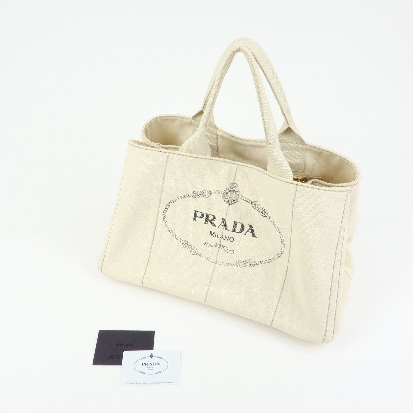 Prada Canapa Large Triangle Logo Tote Hand Bag Ivory BN1872【Pre-order】