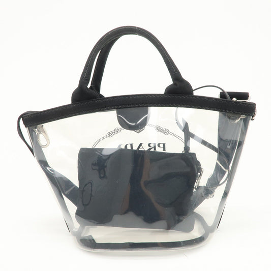 Prada Canvas Vinyl Leather 2Way Hand Bag Clear Black 1BG187【Pre-order】