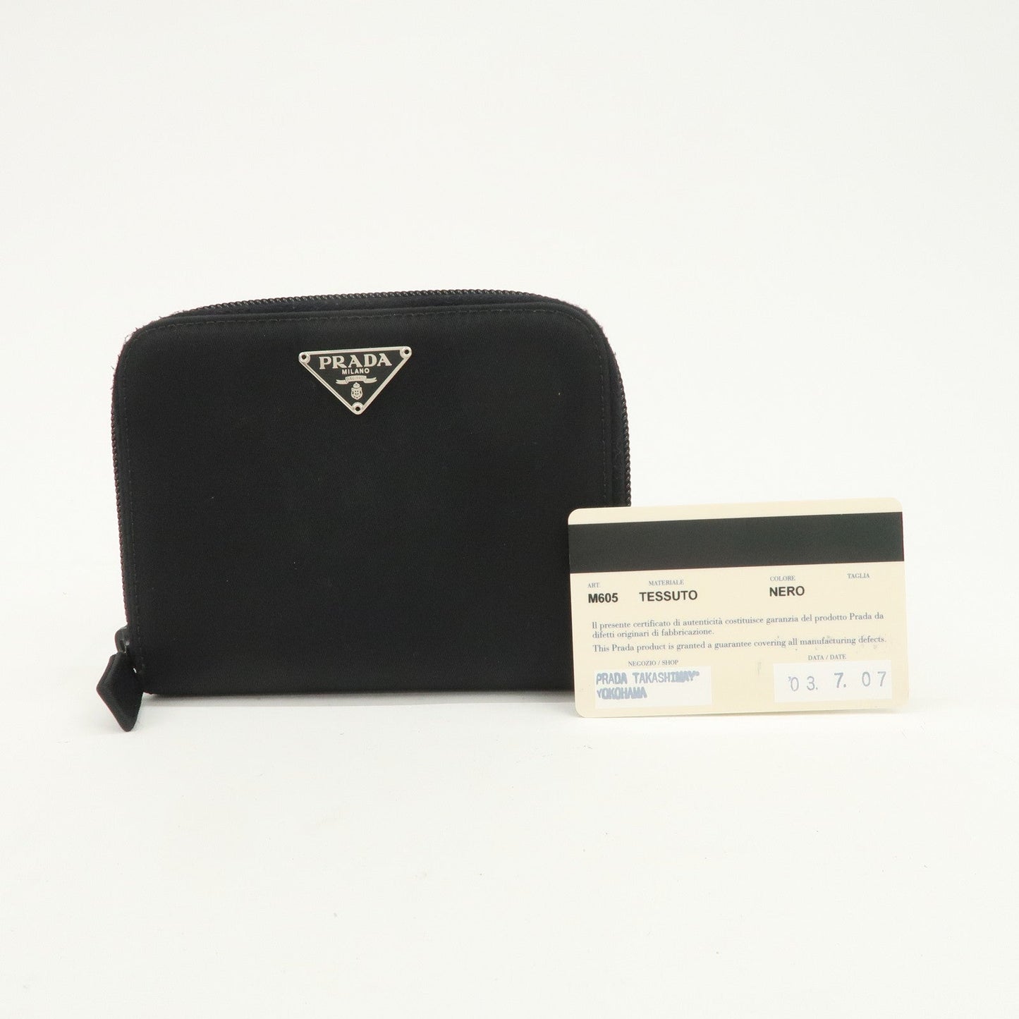 Prada Tessuto Nylon Bi-fold Round Zippy Compact Wallet Black M605【Pre-order】