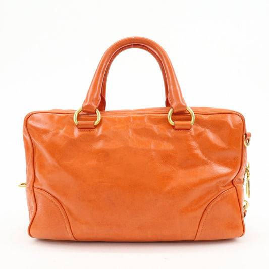 Prada Logo Leather Boston Bag Hand Bag Shoulder Bag Orange BL0821【Pre-order】