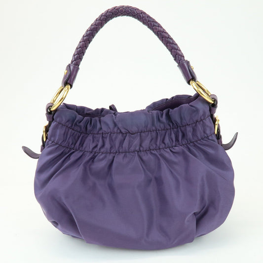 Prada Ribbon Nylon Leather Shoulder Bag Hand Bag Purple BR4237【Pre-order】