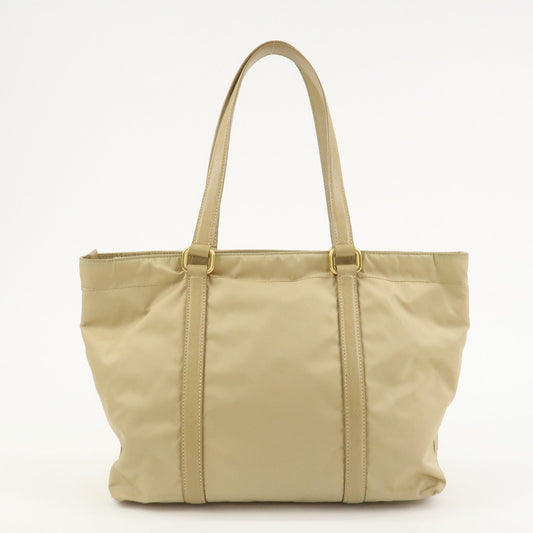 Prada Triangle Logo Nylon Saffiano Leather Tote Bag Beige BR2311【Pre-order】