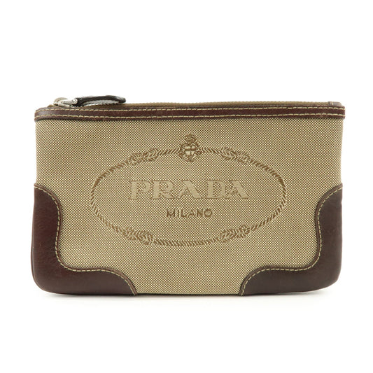 Prada Logo Jacquard Leather Pouch Cosmetic Case Beige Brown【Pre-order】