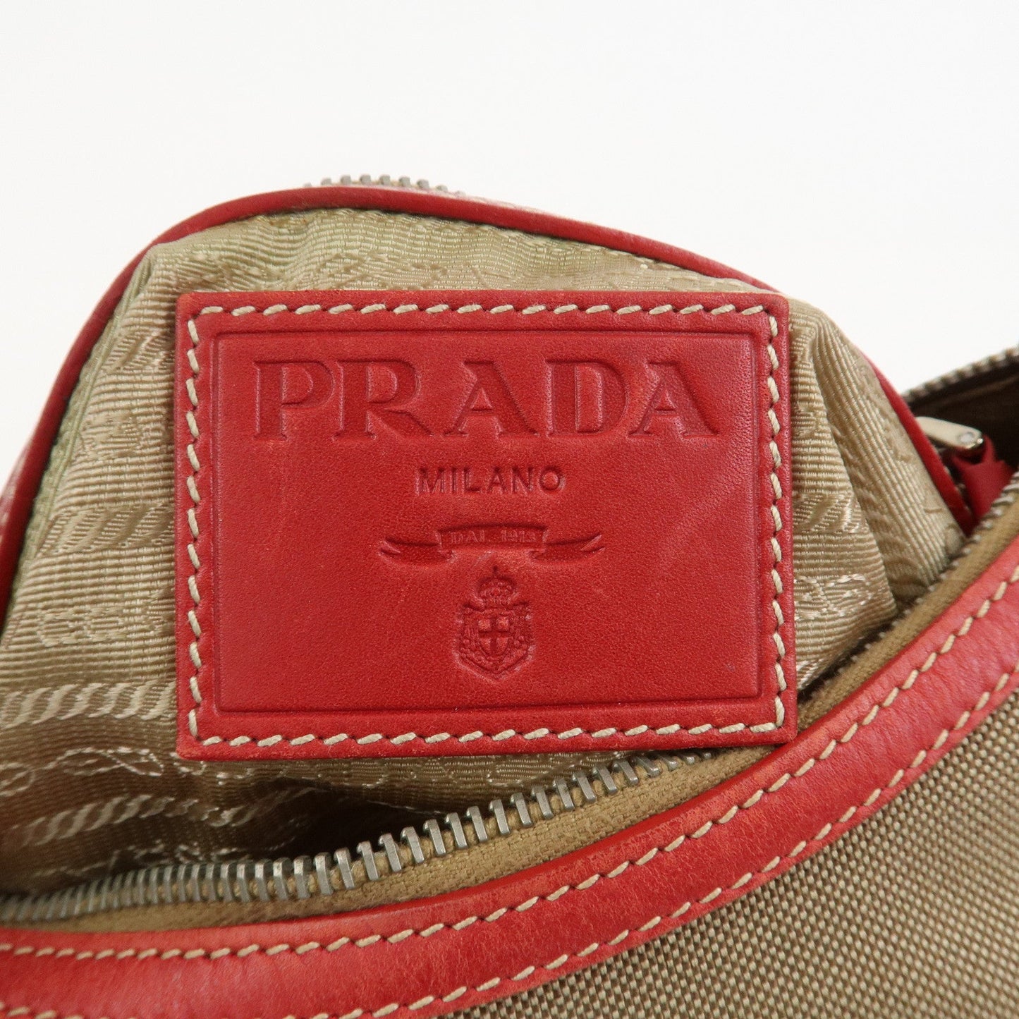Prada Logo Jacguard Leather Shoulder Bag Light Brown Red BR3429【Pre-order】