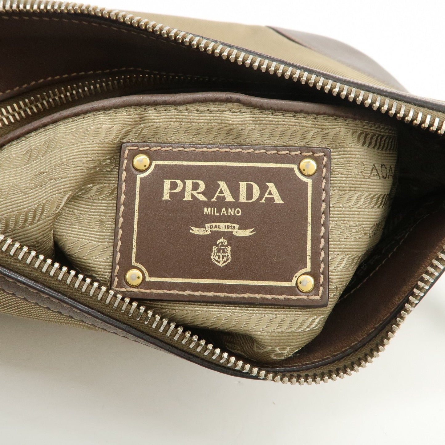 Prada Logo Jacquard Leather Shoulder Bag Beige Brown BT867A【Pre-order】