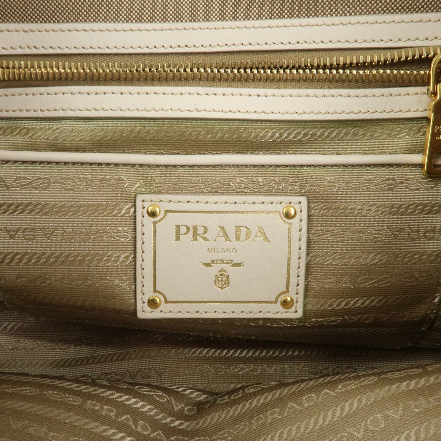 Prada Logo Jaquard Leather 2Way Hand Bag Shoulder Bag Beige White【Pre-order】