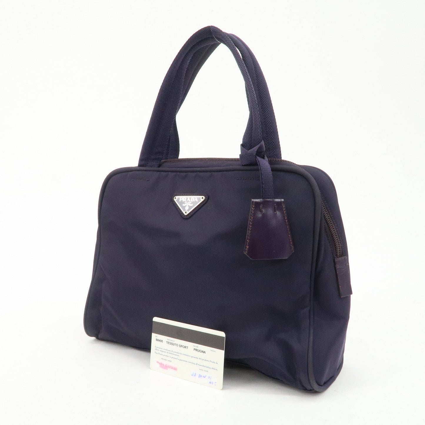 Prada Triangle Logo Leather Nylon Hand Bag Purple B8495【Pre-order】