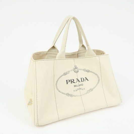 Prada Canapa Large Triangle Logo Tote Hand Bag Ivory BN1872【Pre-order】