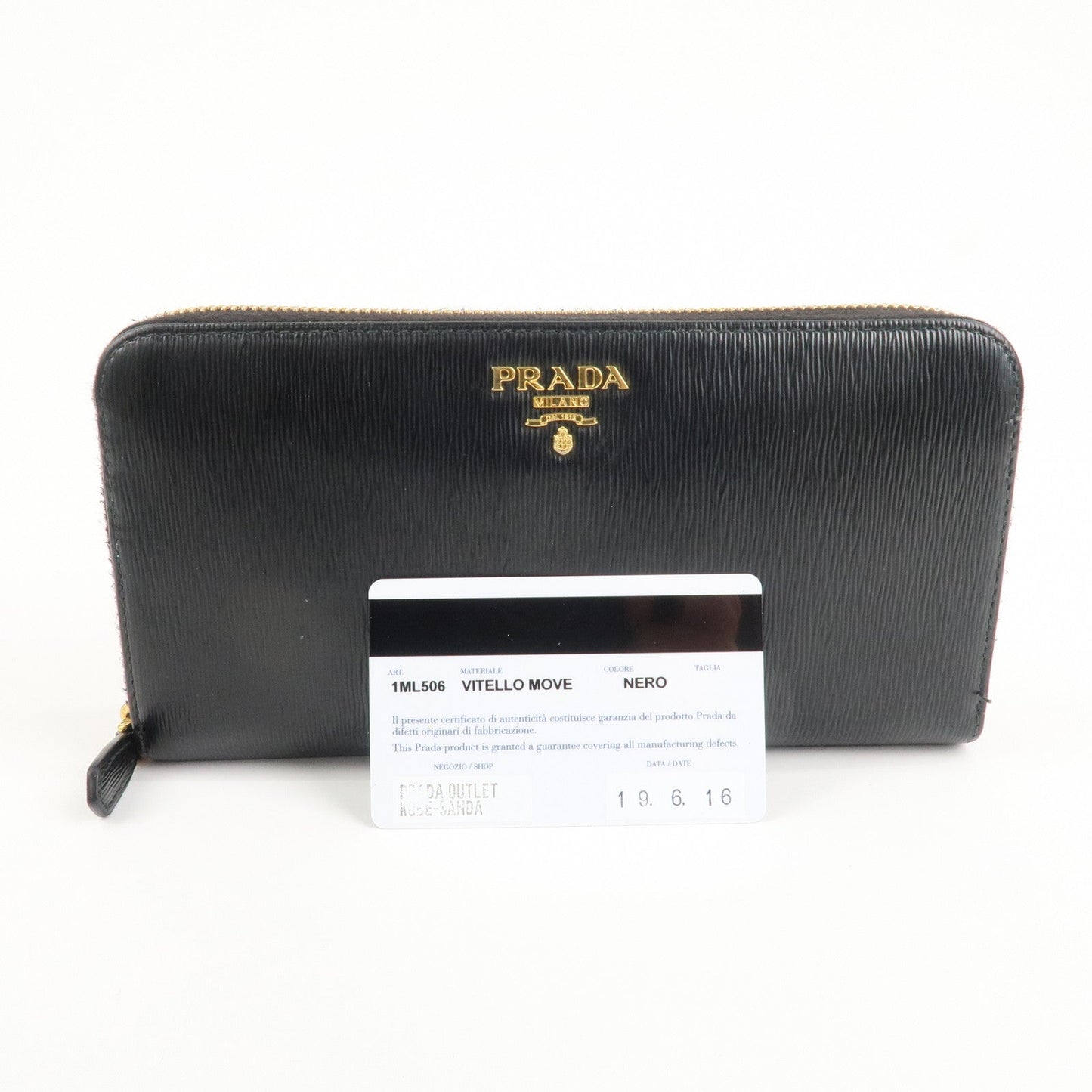 Prada Vitello Move Leather Round Zippy Wallet Black 1ML506 Used【Pre-order】