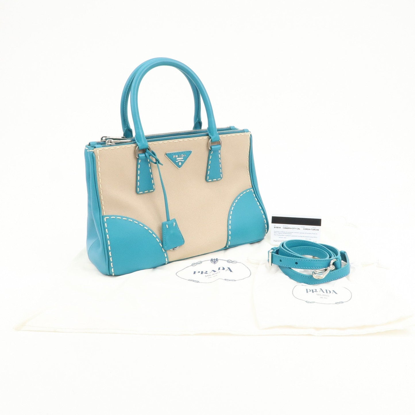 Prada Triangle Logo Canvas 2Way Bag Hand Bag Tote Bag Blue B1801K【Pre-order】