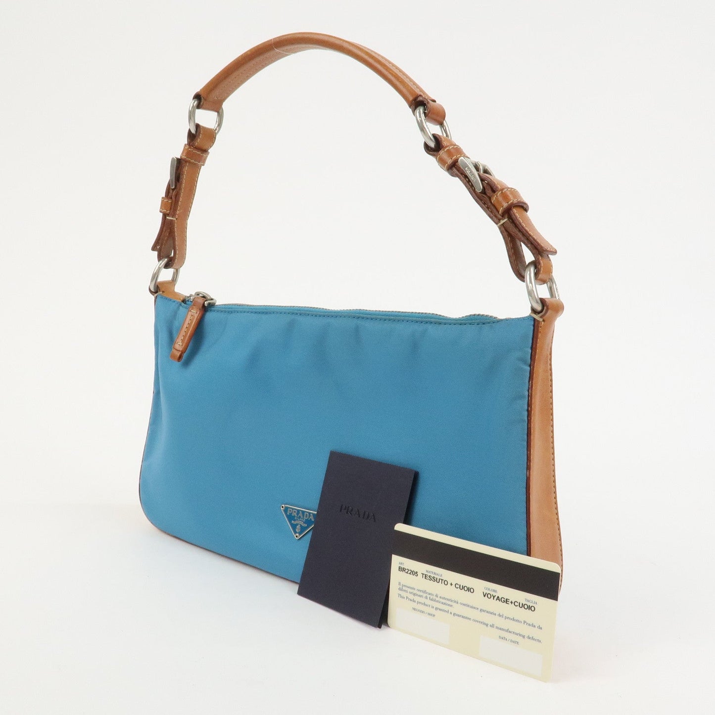 Prada Triangle Logo Nylon Leather Shoulder Bag Blue Brown BR2205【Pre-order】