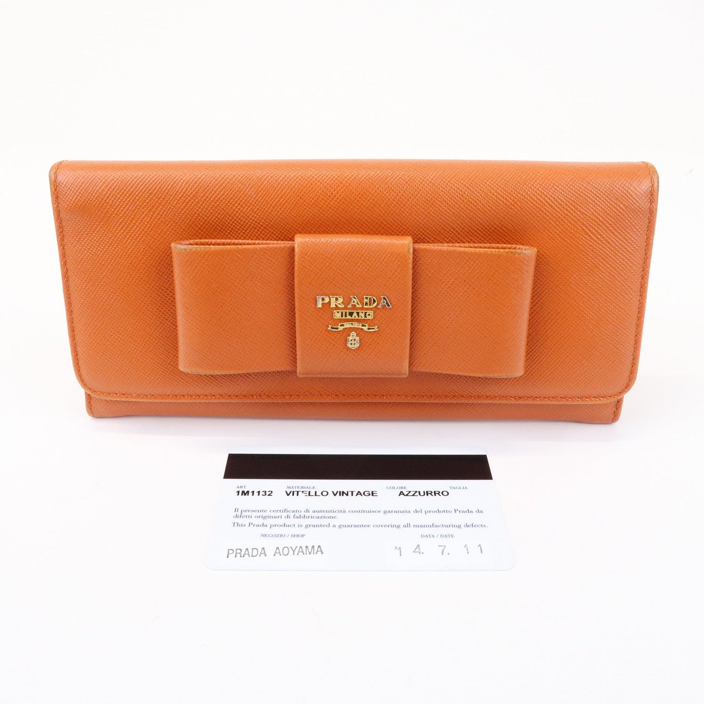 Prada Saffiano Leather Ribbon Flap Long Wallet Orange 1M1132【Pre-order】