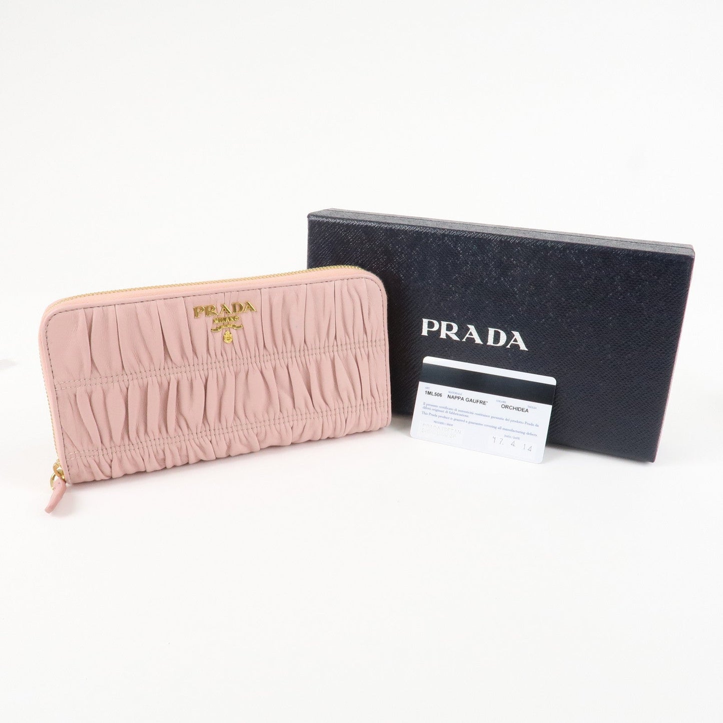 Prada Leather Gather Round Zippy Wallet Gold Hardware Pink 1M0506 Used【Pre-order】