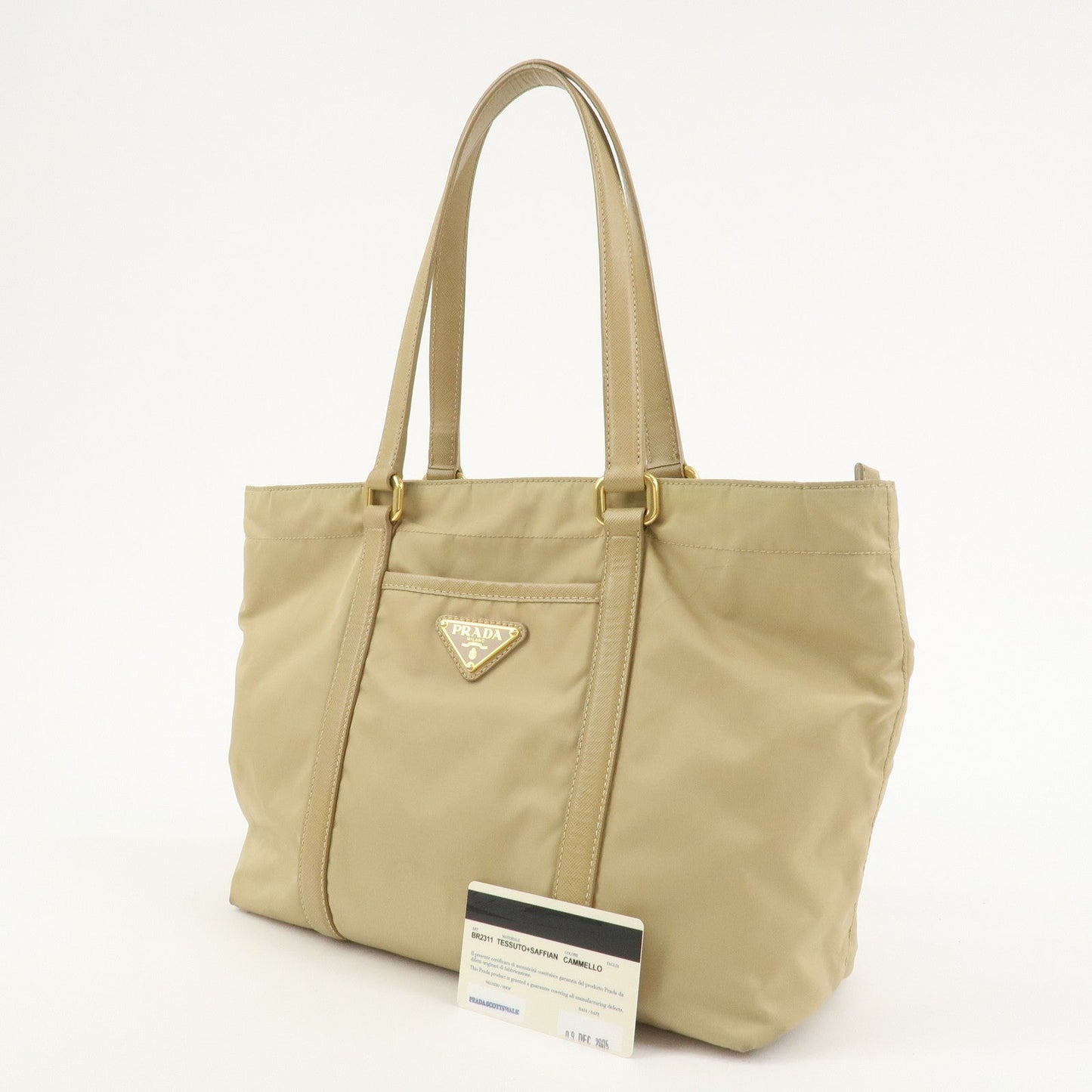 Prada Triangle Logo Nylon Saffiano Leather Tote Bag Beige BR2311【Pre-order】