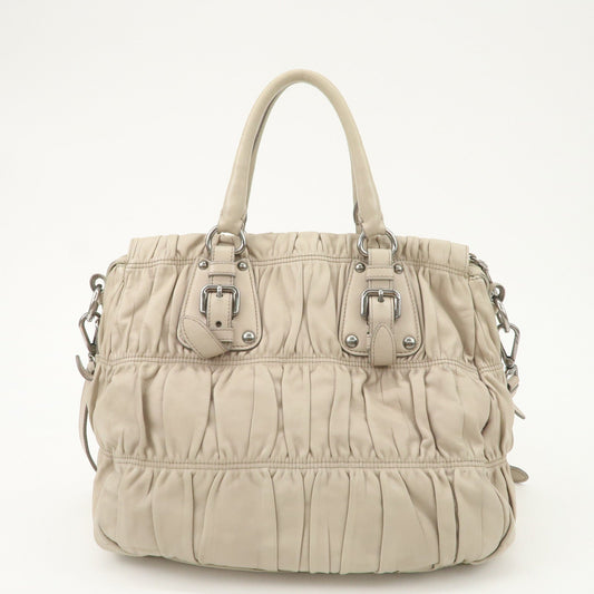 Prada Logo Leather Gathered 2Way Hand Bag Beige BN1336【Pre-order】