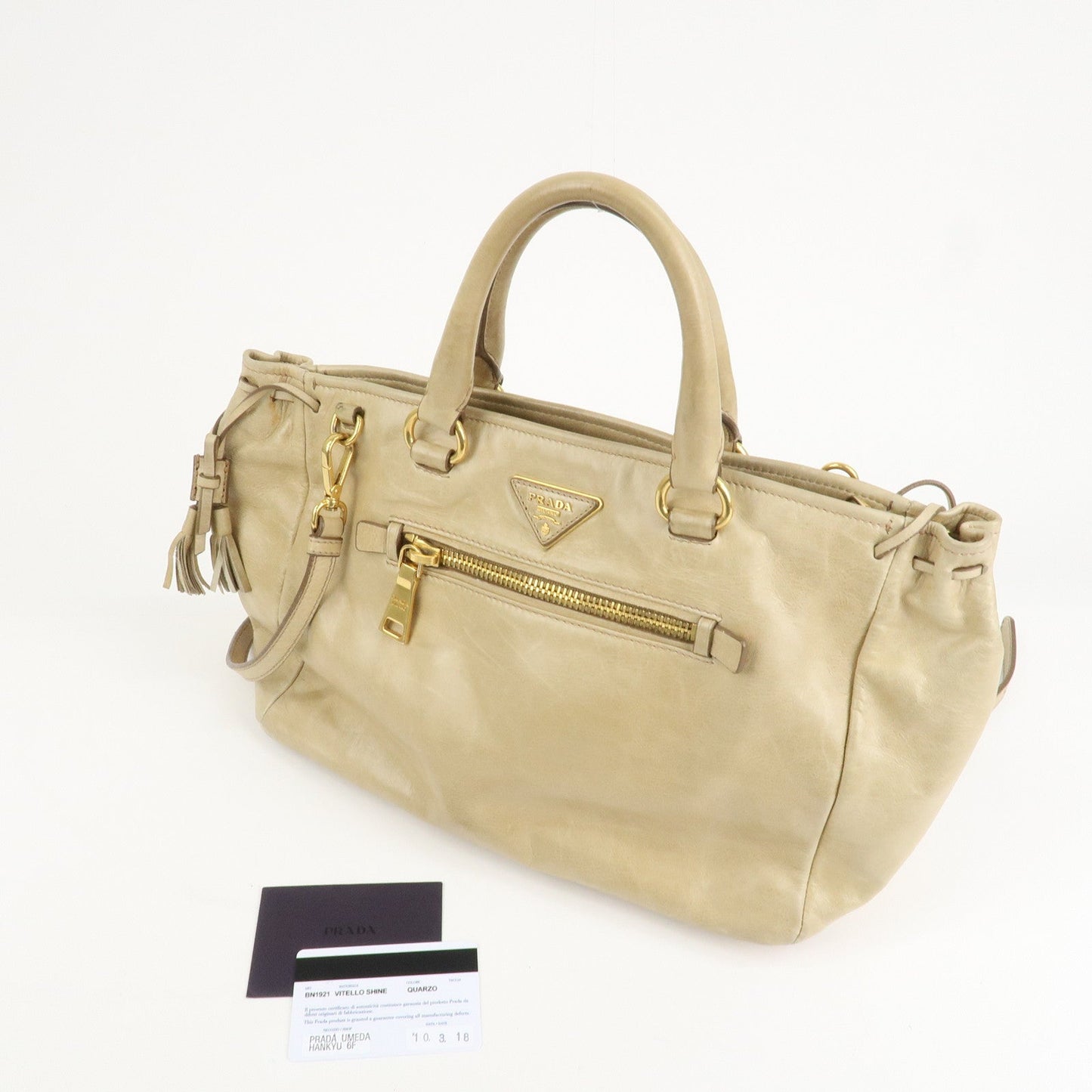 Prada Triangle Logo VITELLOSHINE Leather 2Way Bag Beige BN1921【Pre-order】