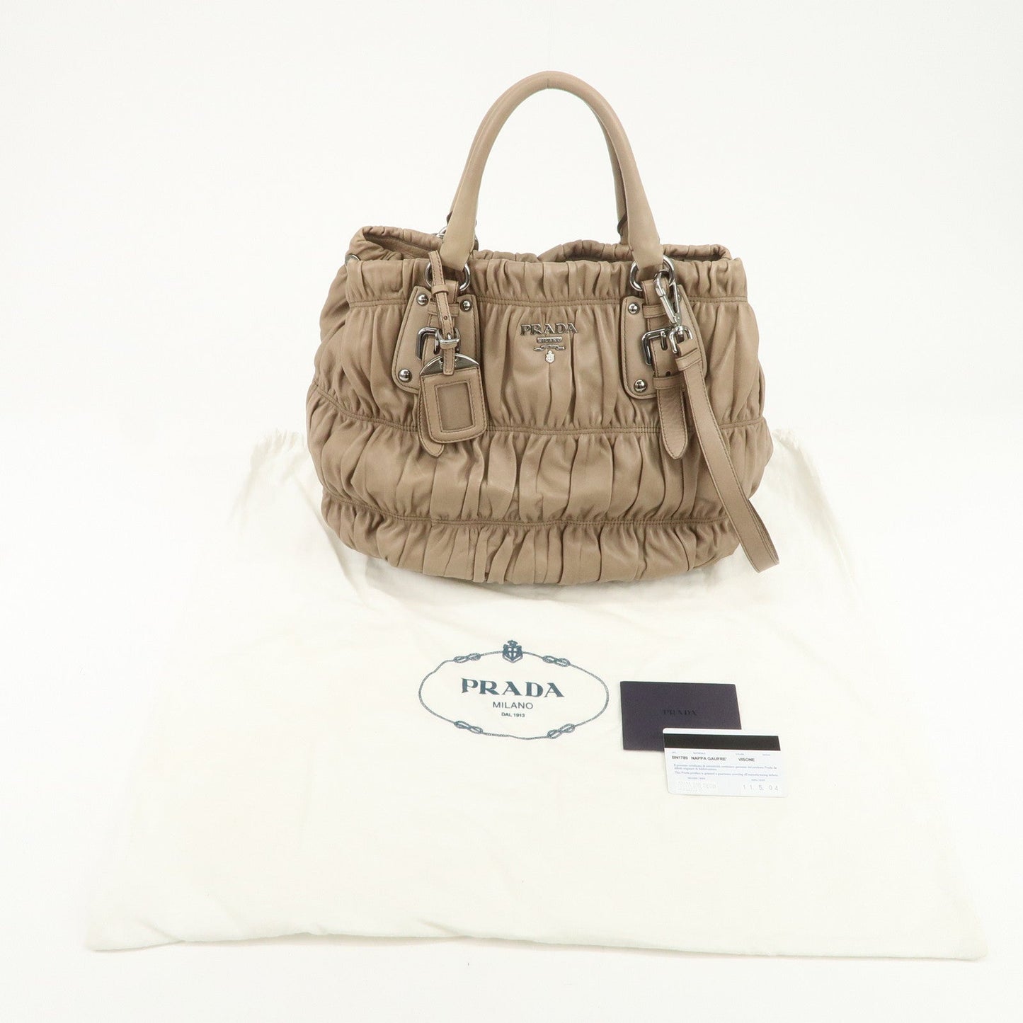 Prada Logo Leather Gathered 2Way Shoulder Bag Hand Bag BN1789【Pre-order】