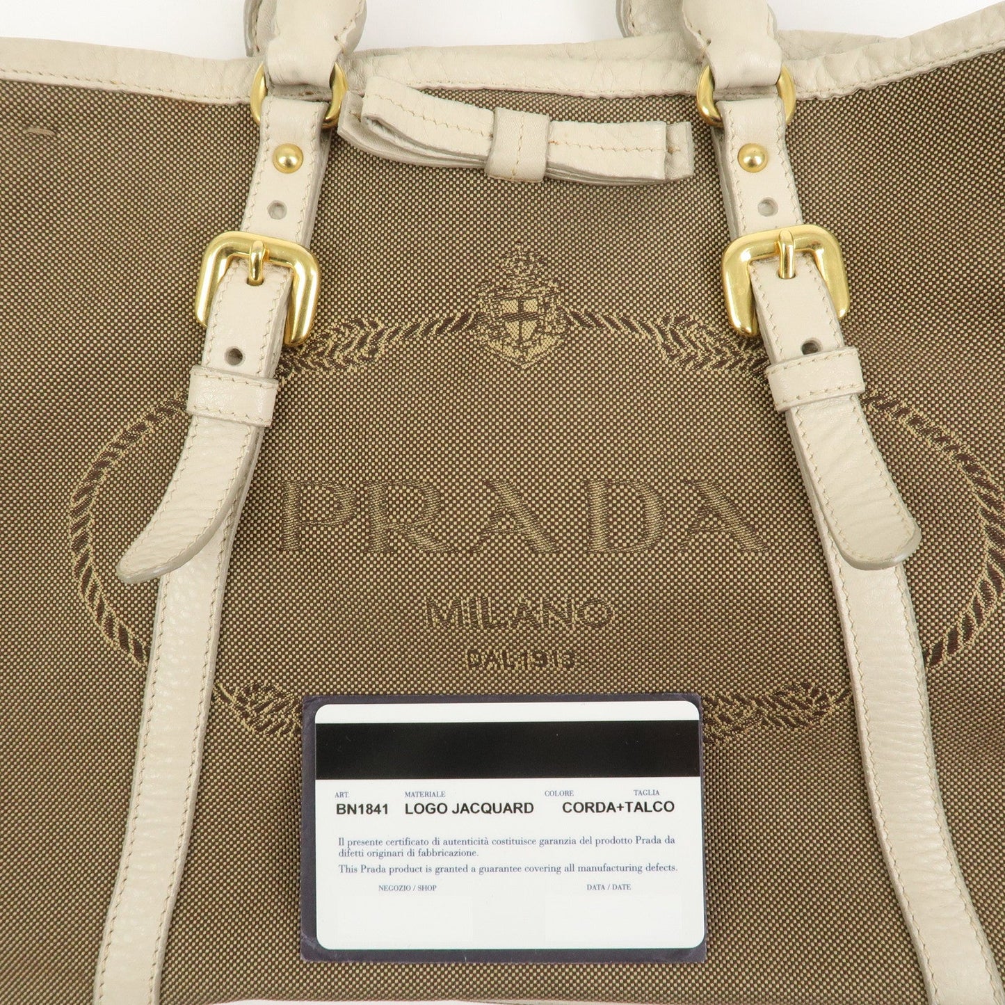Prada Logo Jacguard Leather 2Way Tote Bag Brown Ivory BN1841【Pre-order】