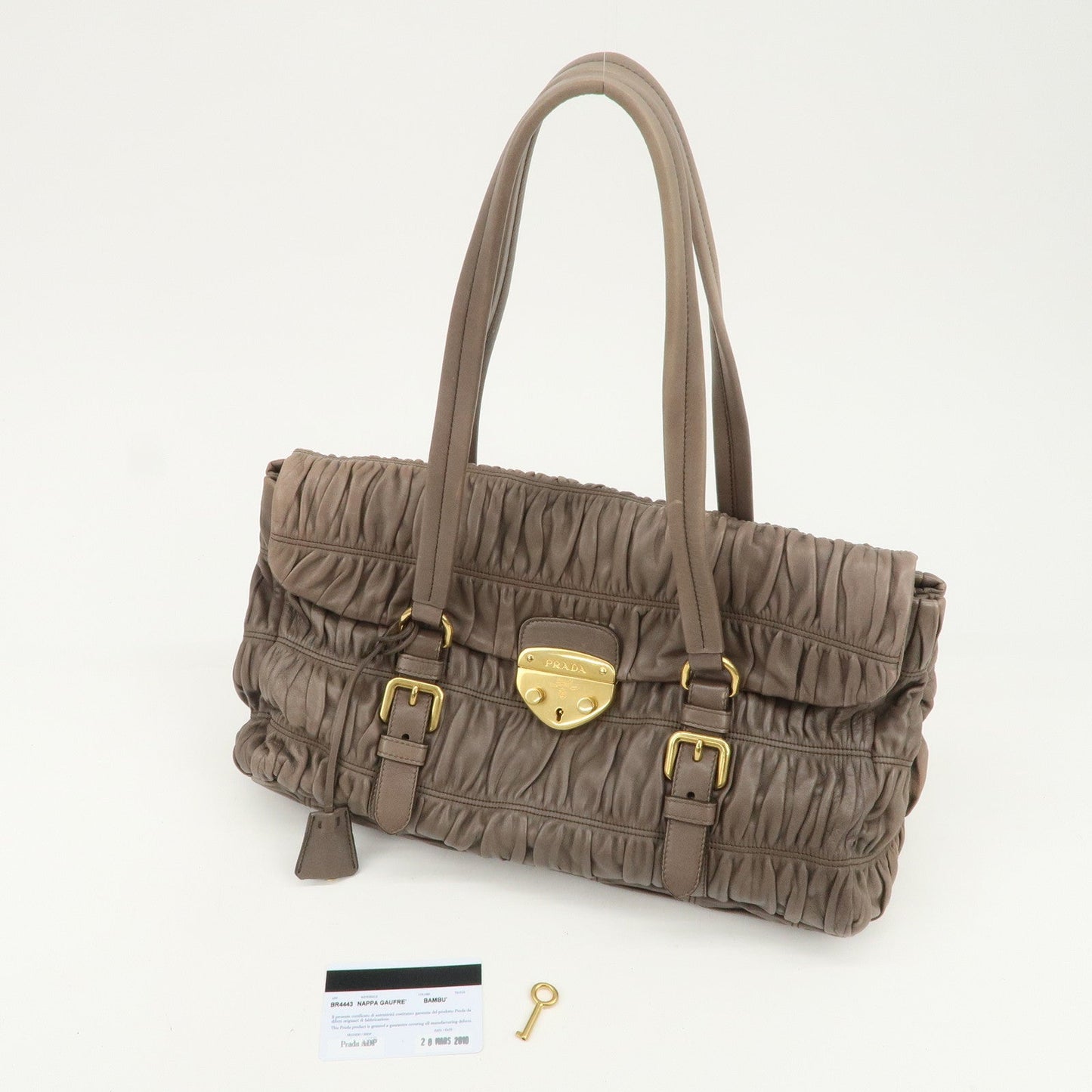 Prada Logo Nappa Gaufre Leather Shoulder Bag Greige BR4443【Pre-order】