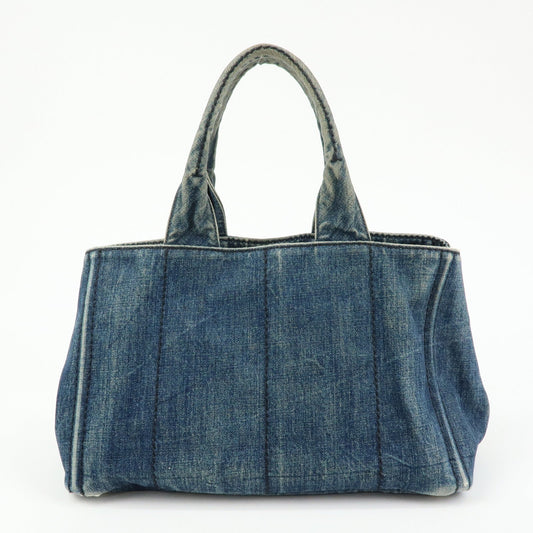 Prada Logo Canapa Canvas Denim Tote Bag Hand Bag Blue B1877B【Pre-order】
