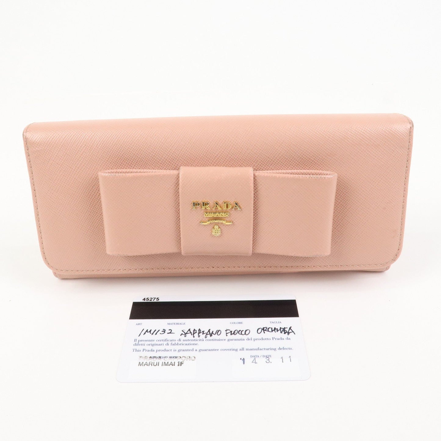 Prada Logo Saffiano Leather Ribbon Long Wallet Pink 1M1132【Pre-order】