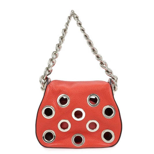 Prada Grommet Leather Chain Shoulder Bag Hand Bag Red【Pre-order】