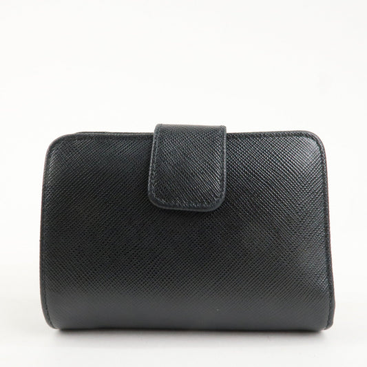 Prada Saffiano Leather Bi-Fold Wallet Black Red Gold 1ML018 Used【Pre-order】