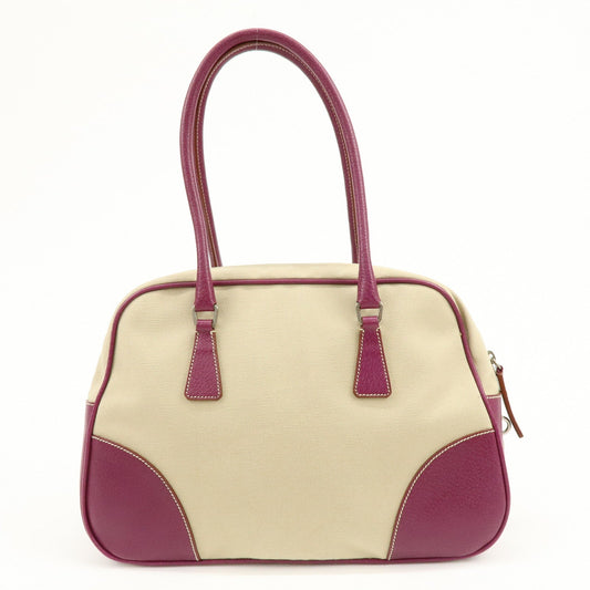 Prada Triangle Logo Canvas Leather Bowling Bag Natural Purple【Pre-order】
