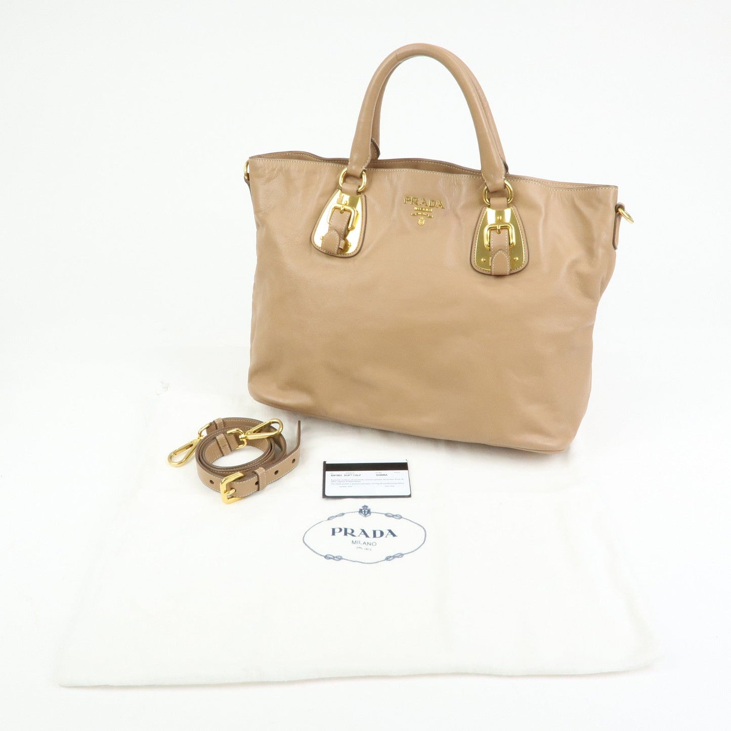 Prada Soft Calf Leather 2Way Hand Shoulder Bag Light Brown BN1902【Pre-order】