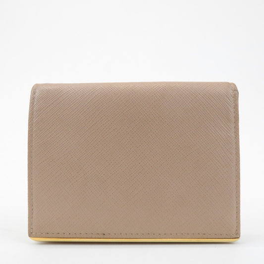 Prada Logo Saffiano Leather Bi-Fold Small Wallet Beige 1MV204 Used【Pre-order】