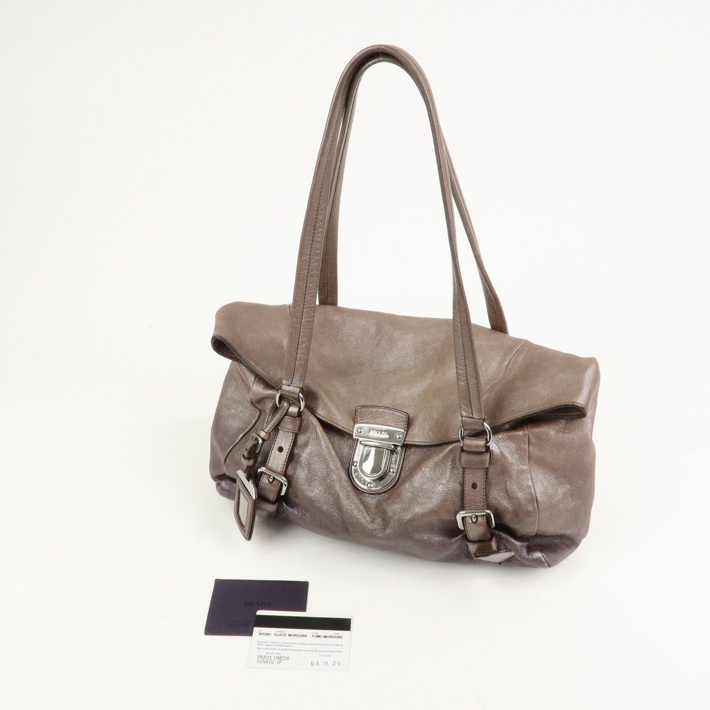 Prada Logo Leather Shoulder Bag Hand Bag Metallic Brown BR3901【Pre-order】