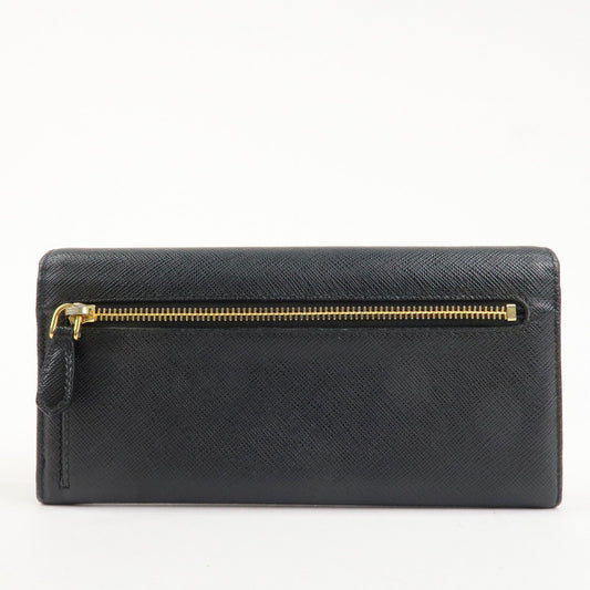 Prada Saffiano Leather Flap Bi-Fold Long Wallet Black Gold 1MH132 Used【Pre-order】