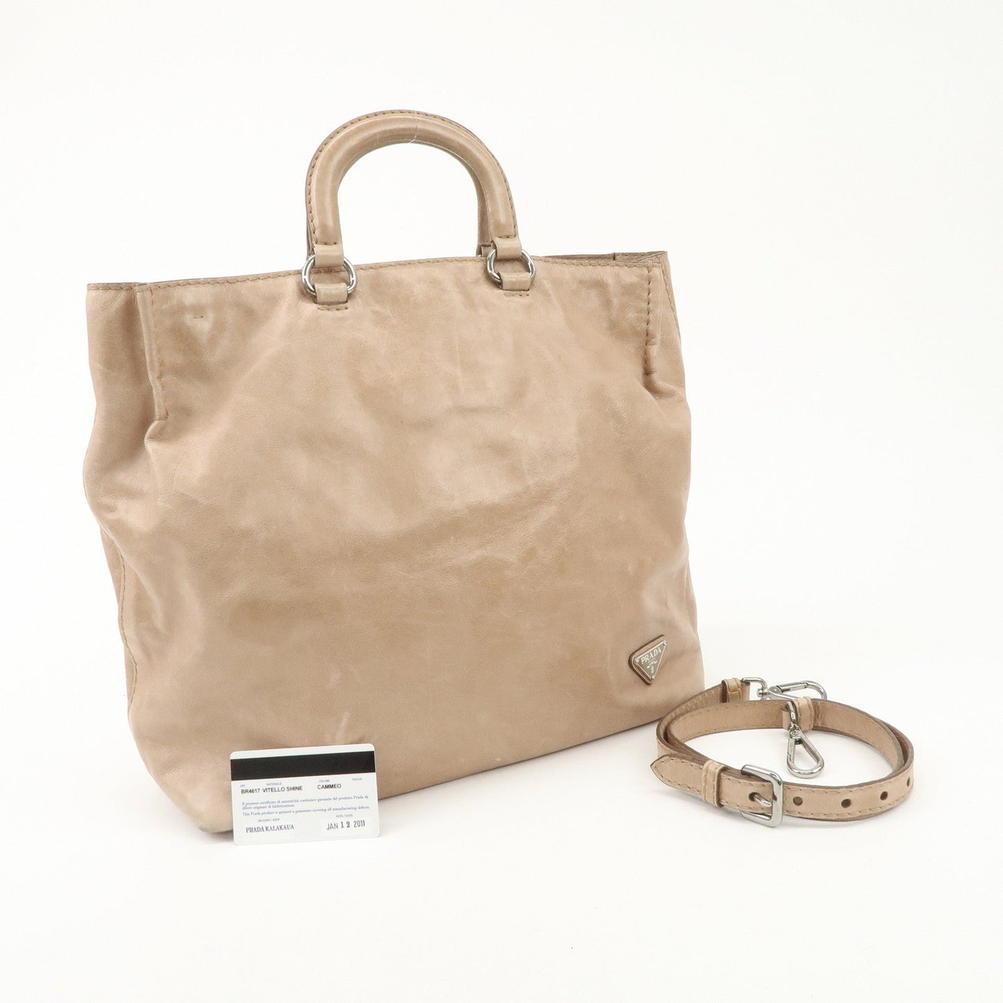 Prada Logo Leather 2Way Bag Tote Bag Shoulder Bag Beige BR4617 Used【Pre-order】