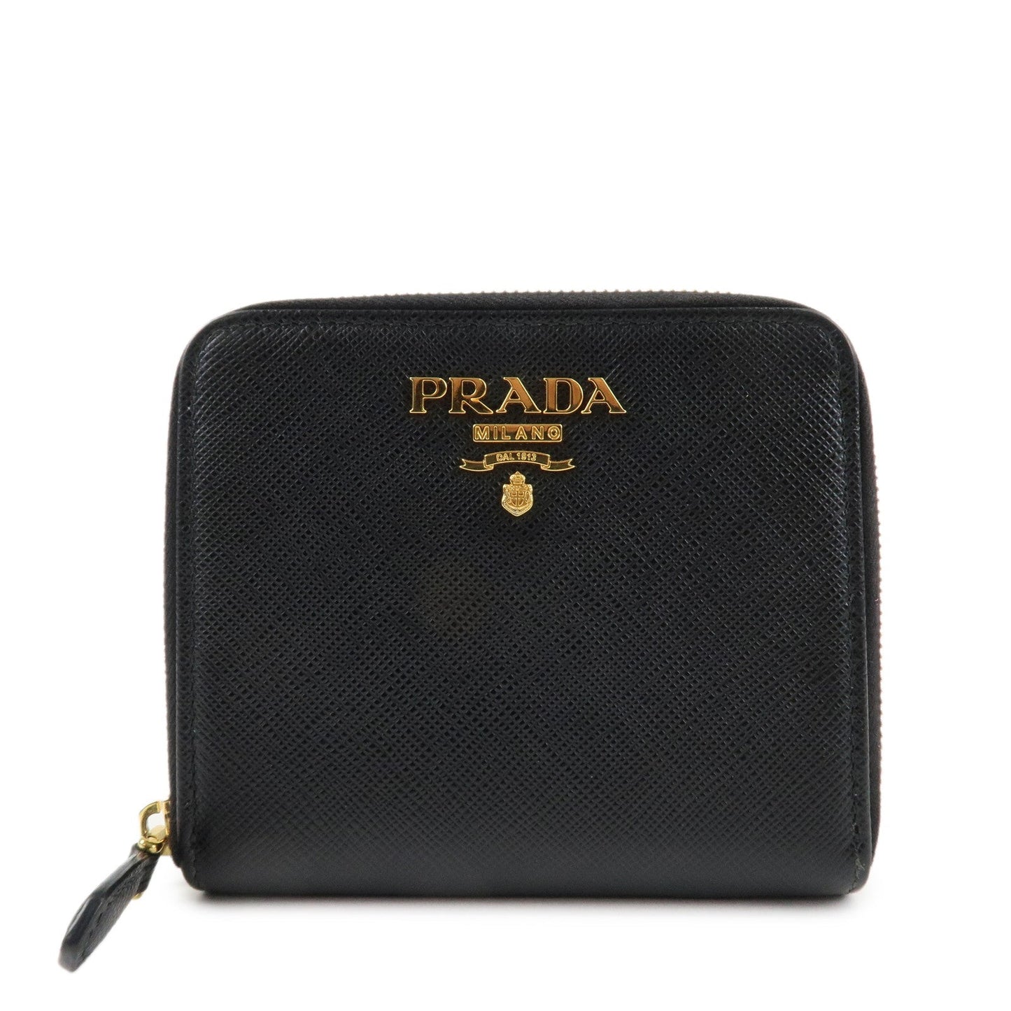 Prada Logo Leather Zip Around Bi-fold Wallet Black 1ML522 Used【Pre-order】