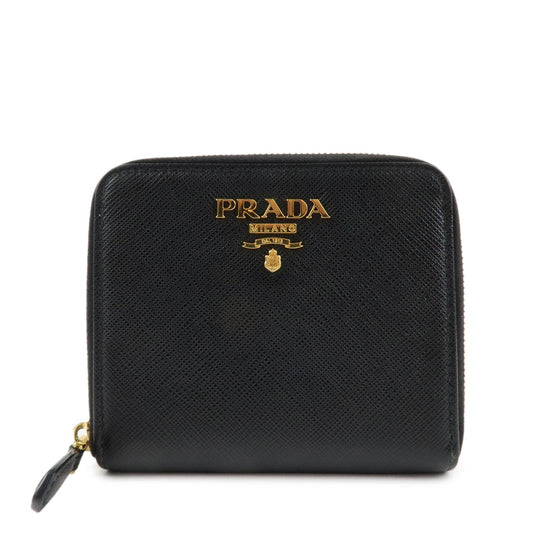 Prada Logo Leather Zip Around Bi-fold Wallet Black 1ML522 Used【Pre-order】