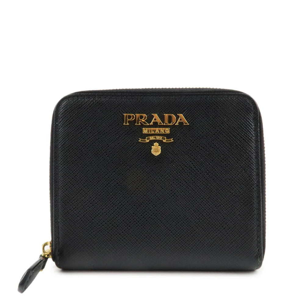 Prada Logo Leather Zip Around Bi-fold Wallet Black【Pre-order】