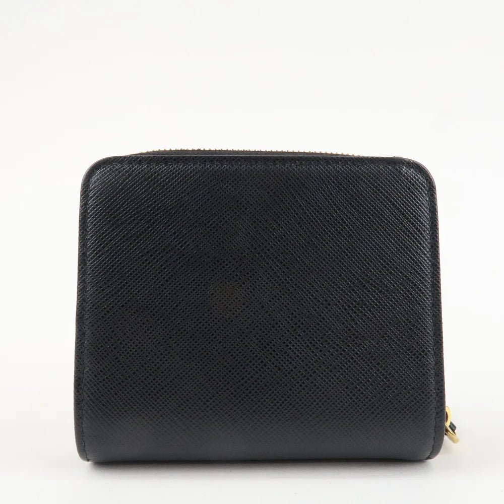 Prada Logo Leather Zip Around Bi-fold Wallet Black【Pre-order】