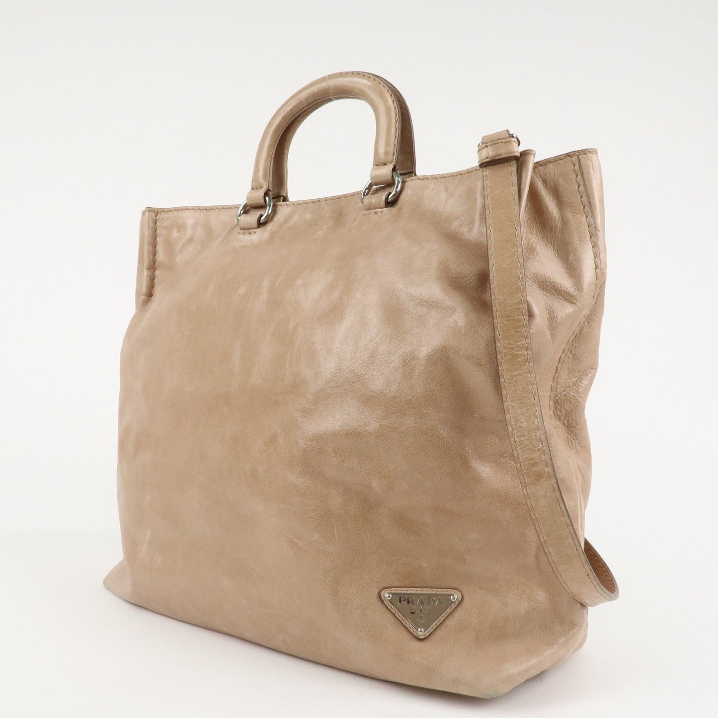 Prada Logo Leather 2Way Bag Tote Bag Shoulder Bag Beige BR4617 Used【Pre-order】