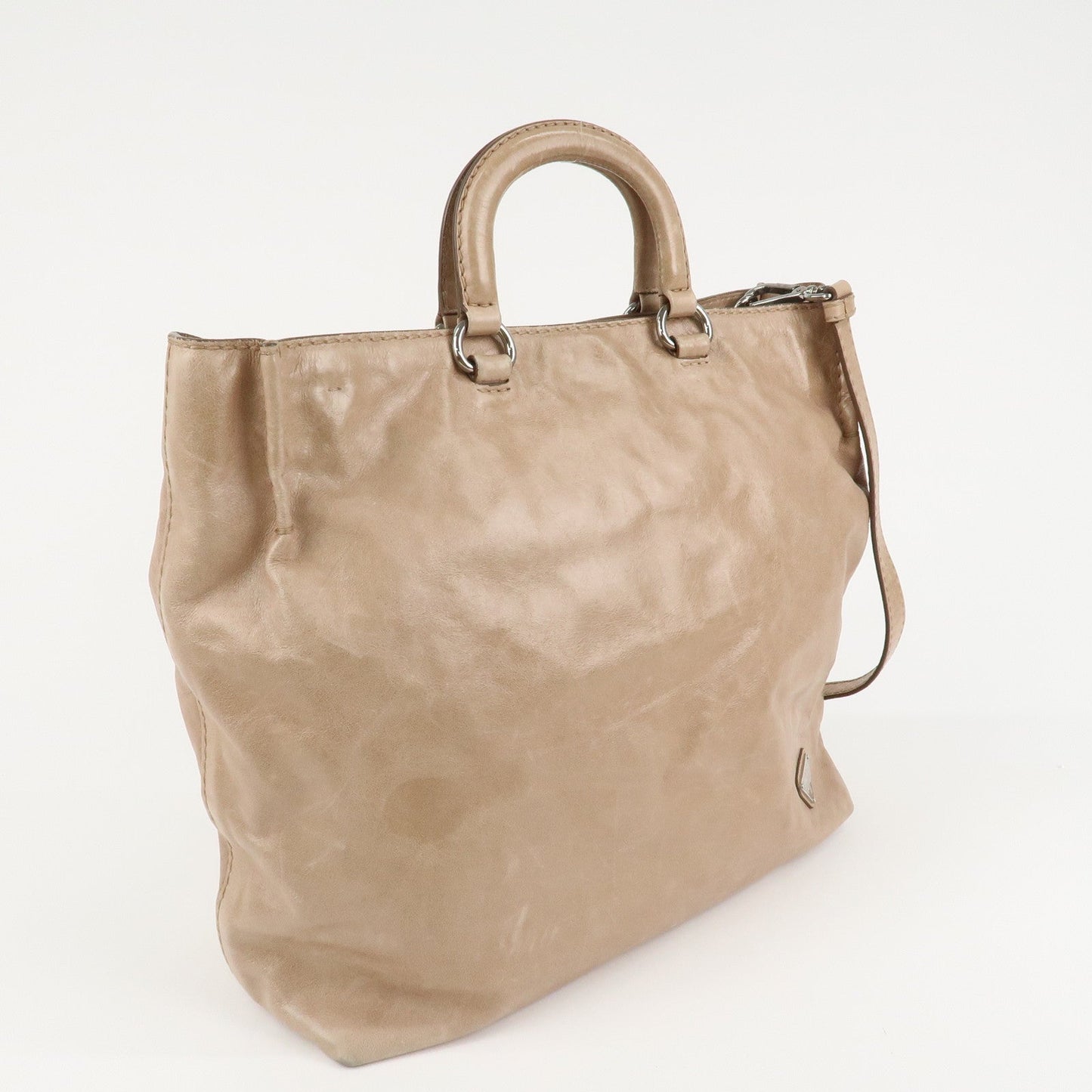 Prada Logo Leather 2Way Bag Tote Bag Shoulder Bag Beige BR4617 Used【Pre-order】