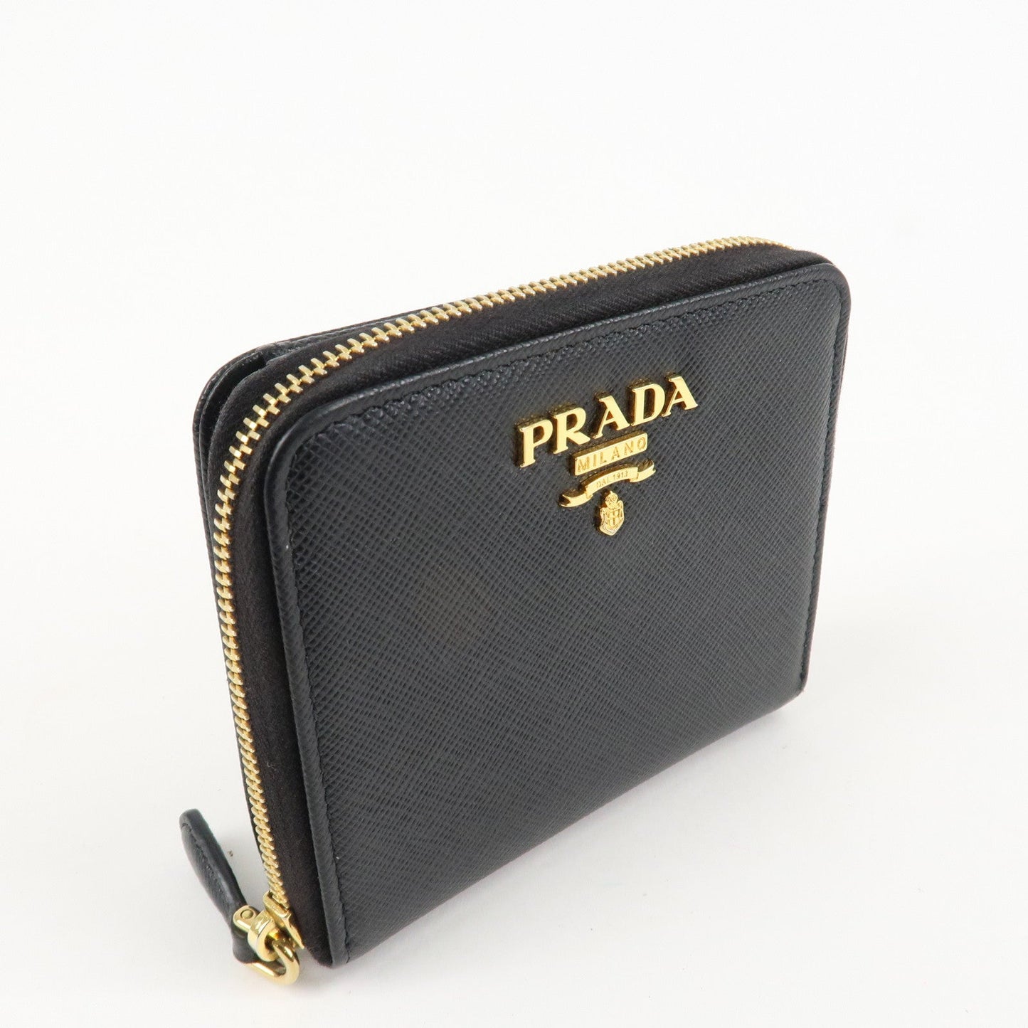 Prada Logo Leather Zip Around Bi-fold Wallet Black 1ML522 Used【Pre-order】