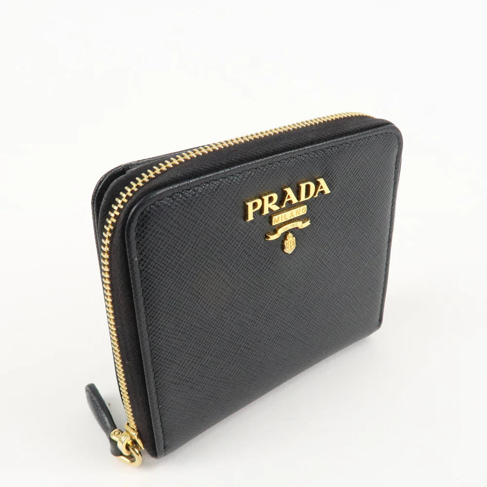 Prada Logo Leather Zip Around Bi-fold Wallet Black【Pre-order】