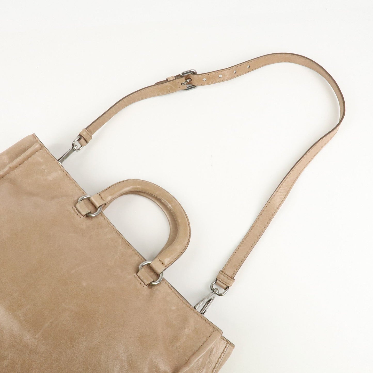 Prada Logo Leather 2Way Bag Tote Bag Shoulder Bag Beige BR4617 Used【Pre-order】