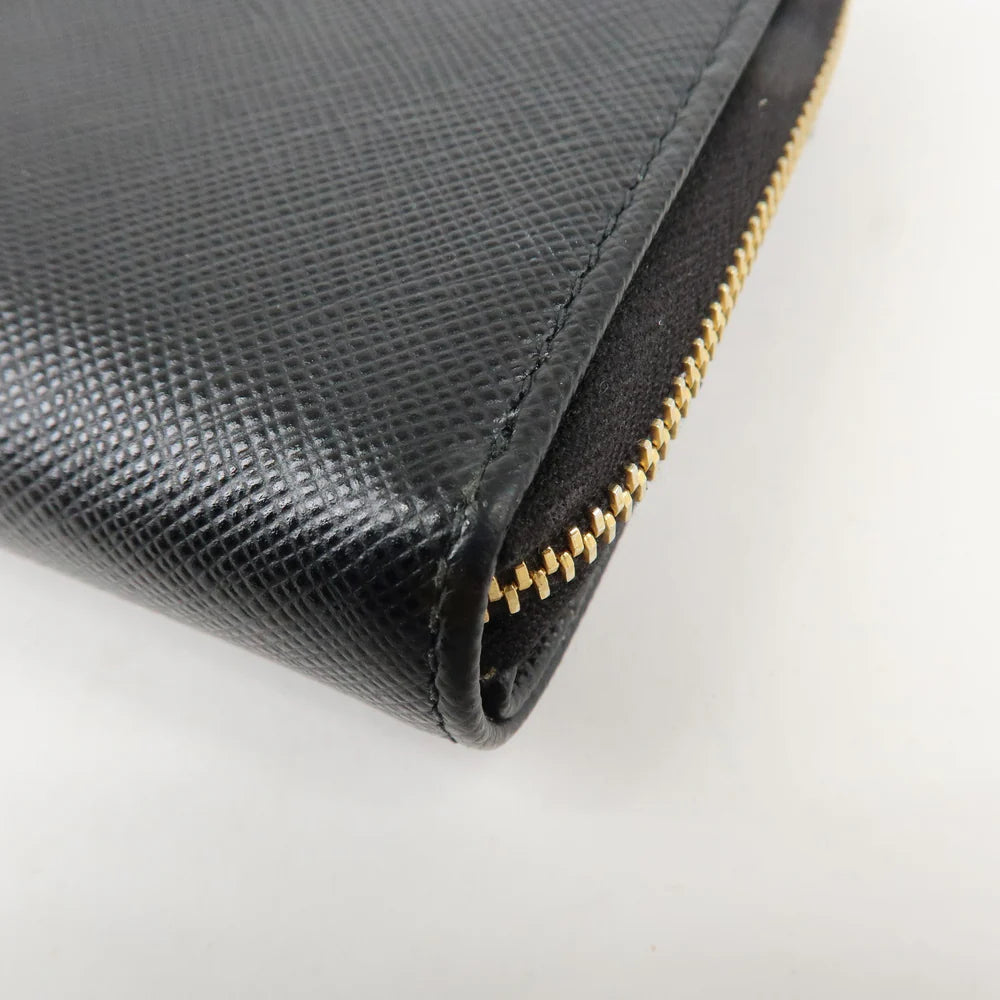 Prada Logo Leather Zip Around Bi-fold Wallet Black【Pre-order】