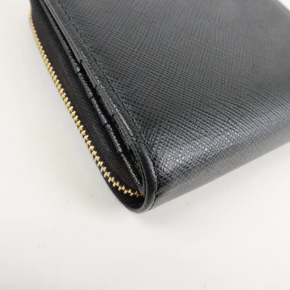 Prada Logo Leather Zip Around Bi-fold Wallet Black【Pre-order】